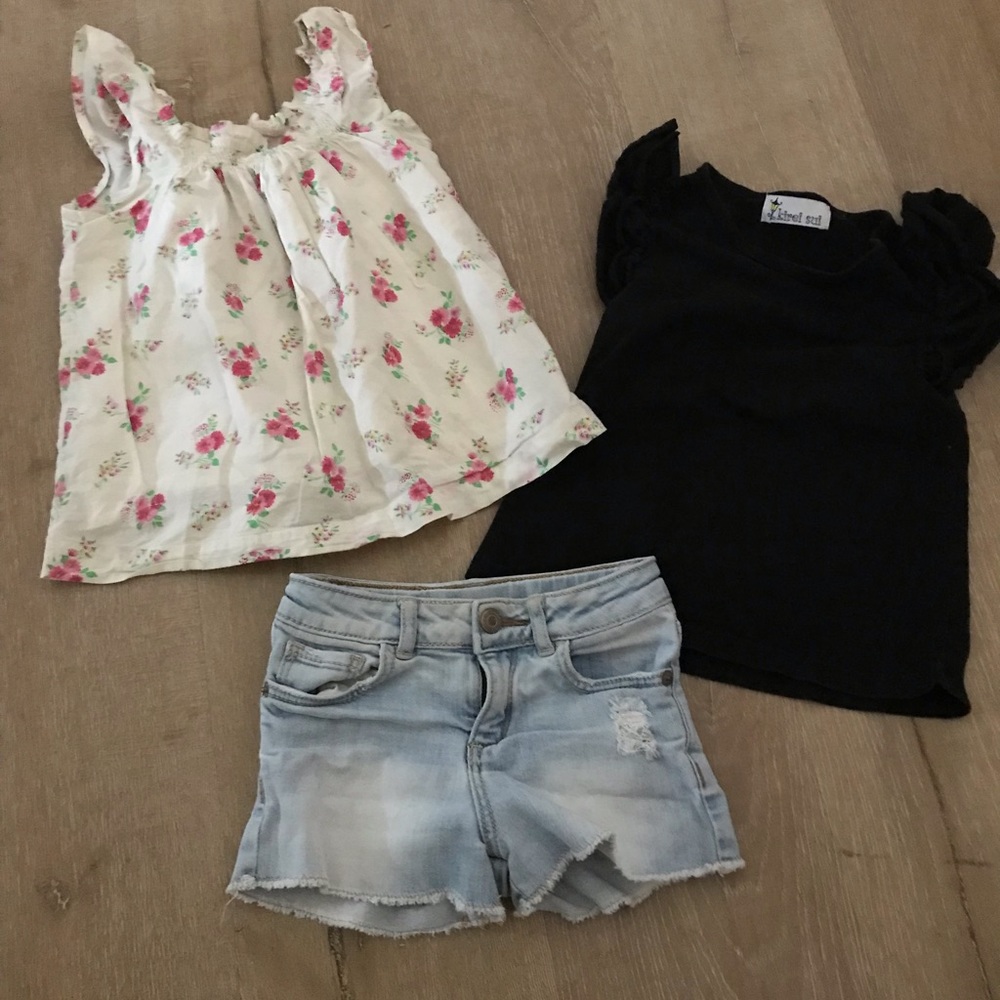 Zara girls distressed shorts and black top bundle size 4